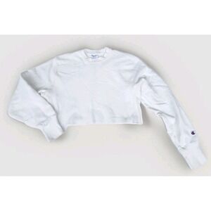 Champion Reverse Weave Cropped Sweatshirt Womens Size Medium Logo Crewneck White